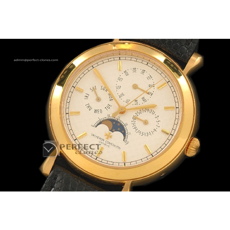 VC10042 Malte Calender YG White Swiss Quartz Lunuar Calender