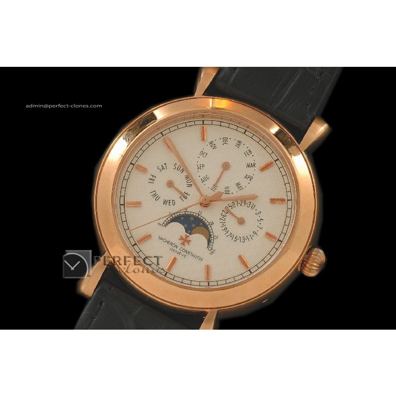 VC10043 Malte Calender RG White Swiss Quartz Lunuar Calender