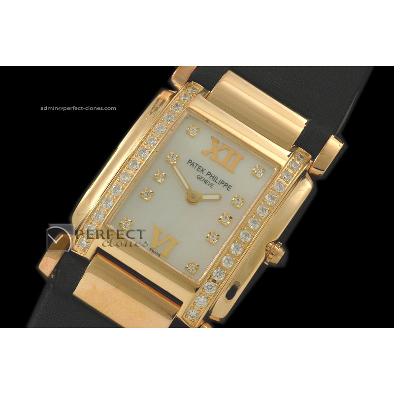 PP01046 Ladies 24 Hours Single Diamonds YG/LE MOP Wht Swiss Qtz