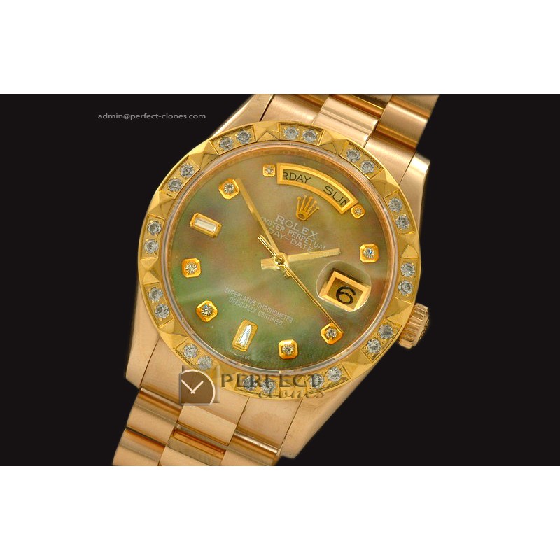 RLDDF10059 Full Gold Exotic Green Dial Diam Bez/Markers Eta 2836