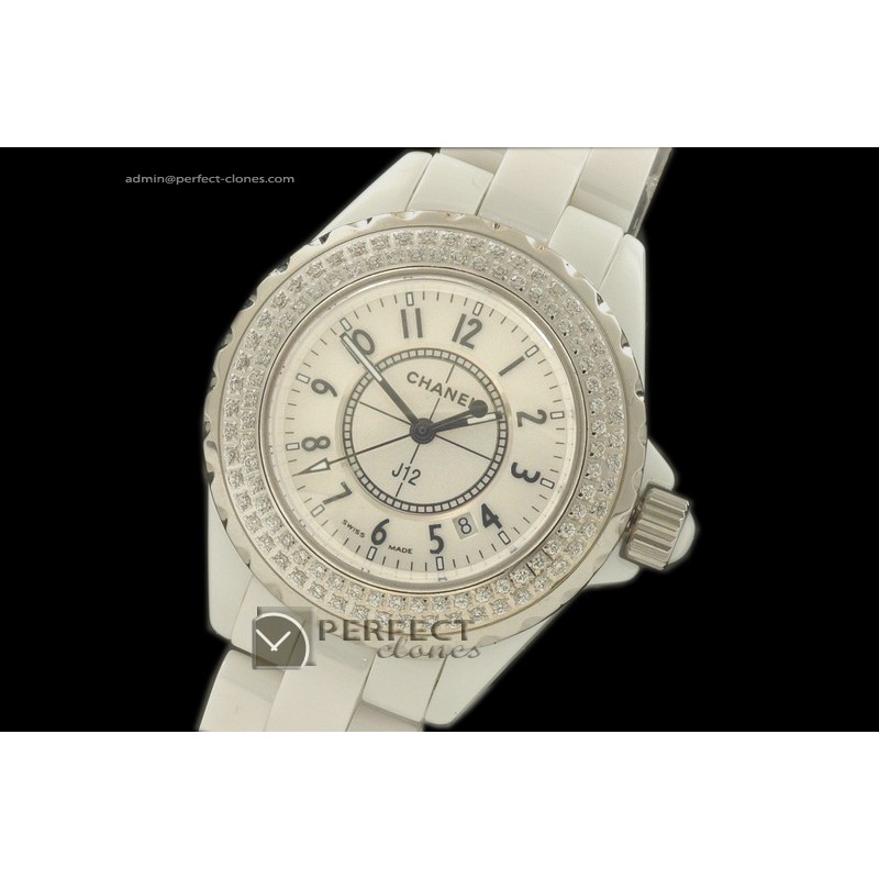 CHA10012 J12 White Ceramic Diamonds Ladies Japanese Quartz