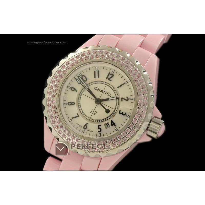 CHA10035 J12 Pink Ceramic Pink Diamonds Ladies Japanese Quartz