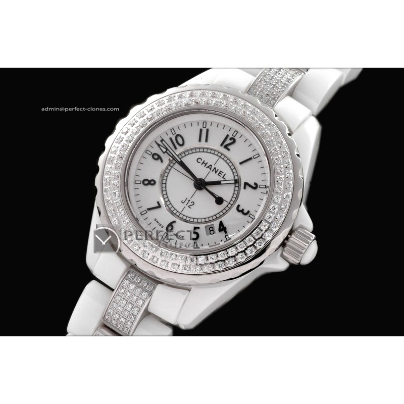 CHA10031 J12 White Ceramic Diamonds Ladies Japanese Quartz