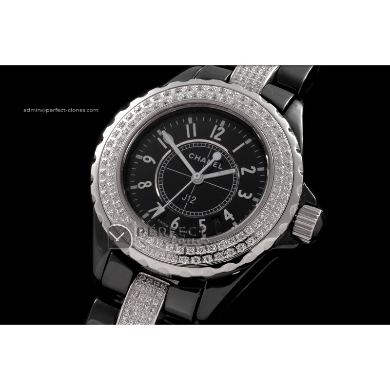 CHA10032 J12 Black Ceramic Diamonds Ladies Japanese Quartz