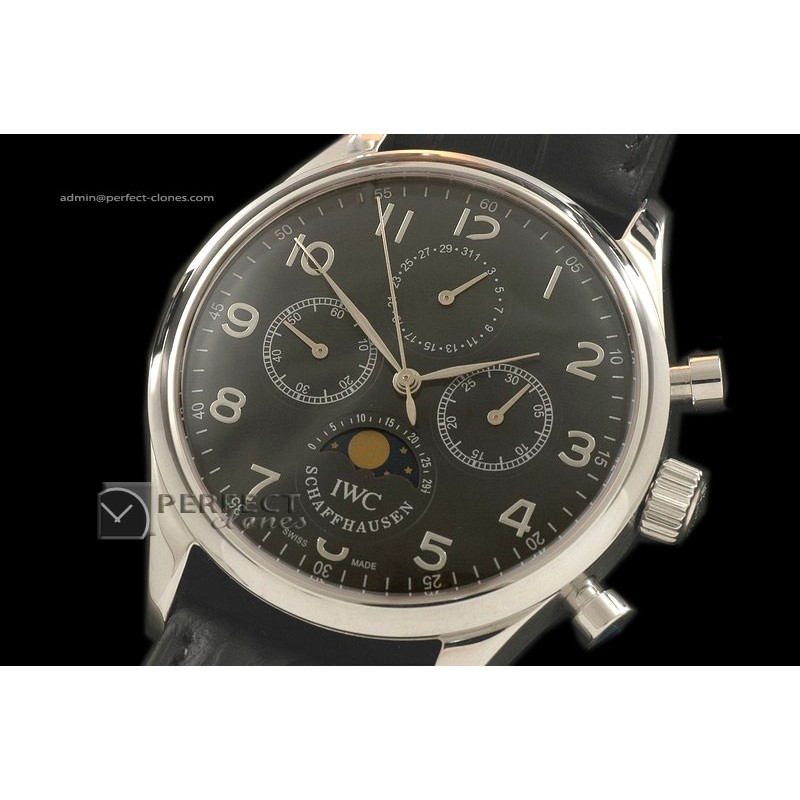 IW10061 Portugese Chronos/M-phase/Calender SS Black Manual Chron