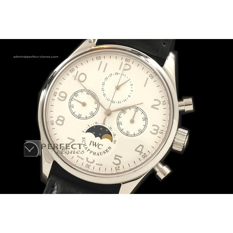 IW10062 Portugese Chronos/M-phase/Calender SS White Manual Chron