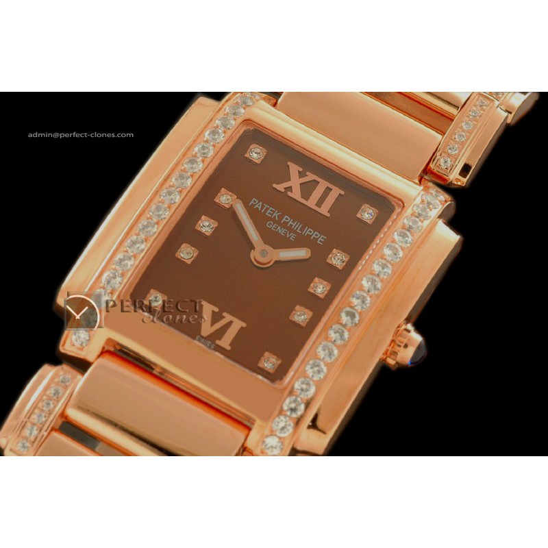 PP0104Ladies 24 Hours Double/Band Diamonds RG Choco Swiss Qtz