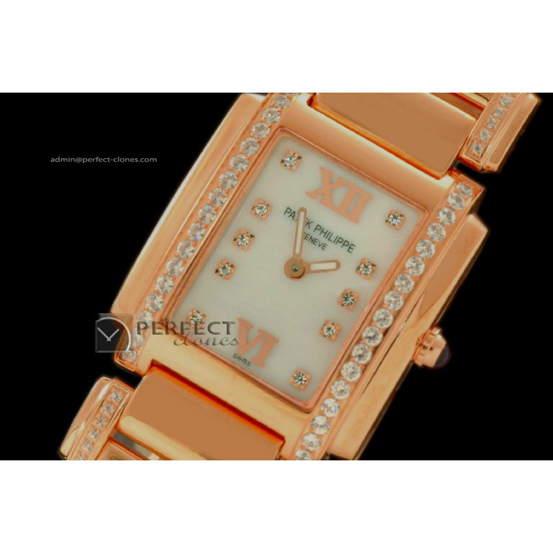 PP01037 Ladies 24 Hours Double/Band Diamonds RG White Swiss Qtz