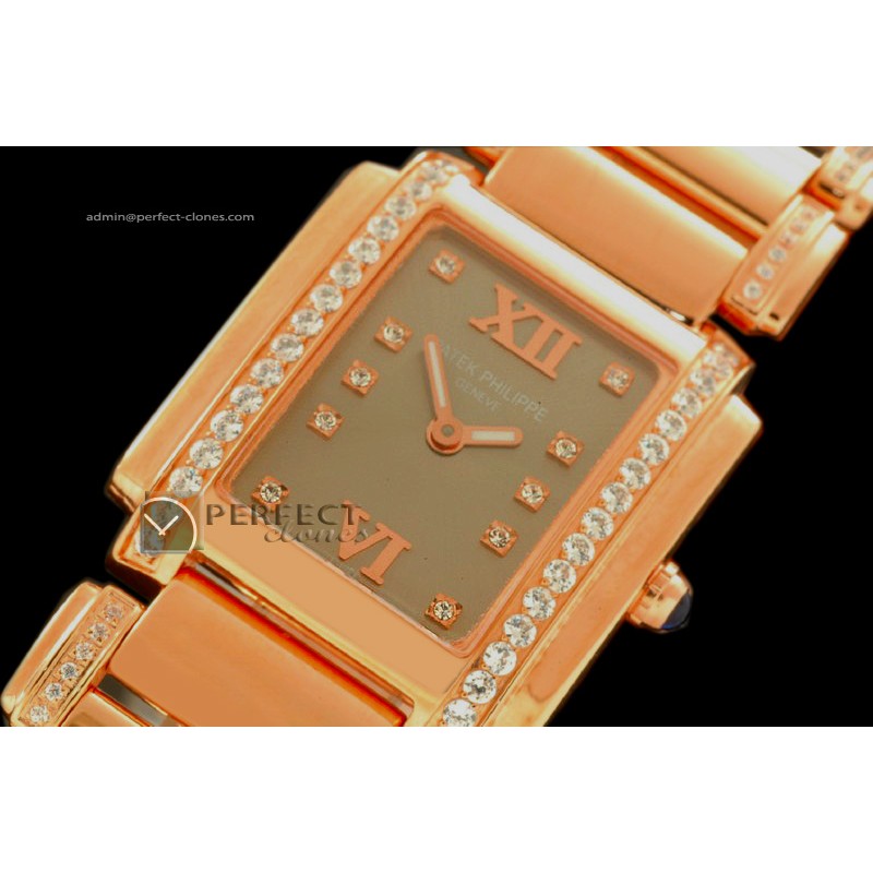 PP01038 Ladies 24 Hours Double/Band Diamonds RG Grey Swiss Qtz