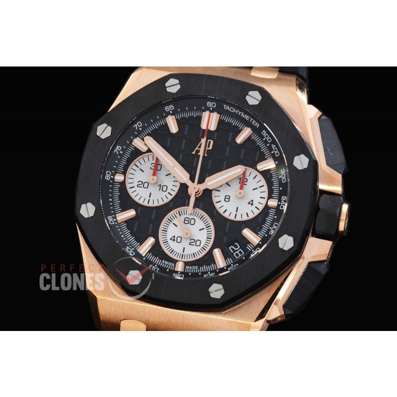 0 0 0 0 0 0 AP26420-022 DDF Royal Oak Offshore Chronograph RG/CER/RU Black Asian Clone Calibre 4401 