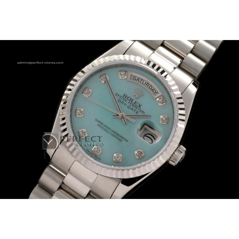 RLDDS03030 SS President MOP Light Blue Diamonds Swiss Eta 2836-2