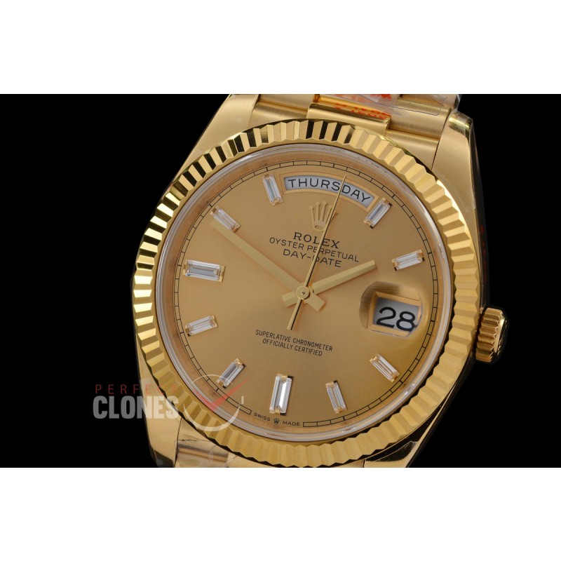 0.0 0 0 0 R40DDF00519 QF Extra Weighted Daydate 40mm 228238 904 Steel SS/SS Fluted Bez Gold Baguet Diamonds VR 3255