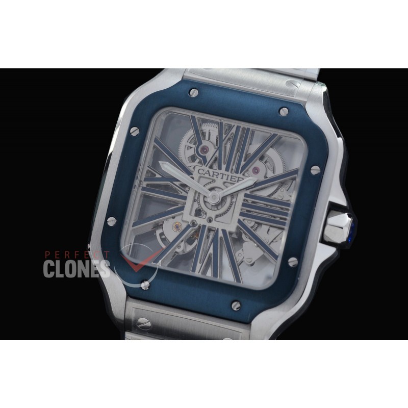 0 0 0 0 0 0 CAR-SAN-005S RF Santos de Cartier Skeleton 39mm Men SS/SS Skeleton/Blue Customized 9611MC