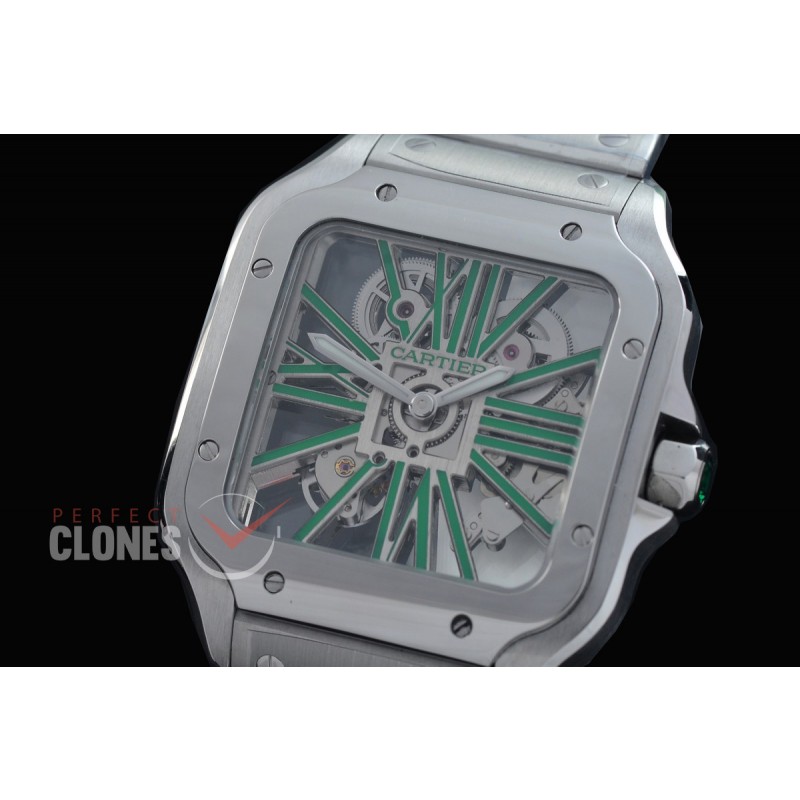 0 0 0 0 0 0 CAR-SAN-002S RF Santos de Cartier Skeleton 39mm Men SS/SS Skeleton/Green Customized 9611MC