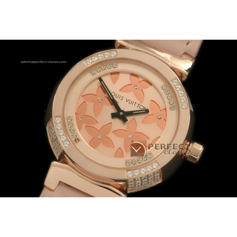 LV01021 Tambour Ladies Lovely Diamonds RG Rose Dial Swiss Quartz