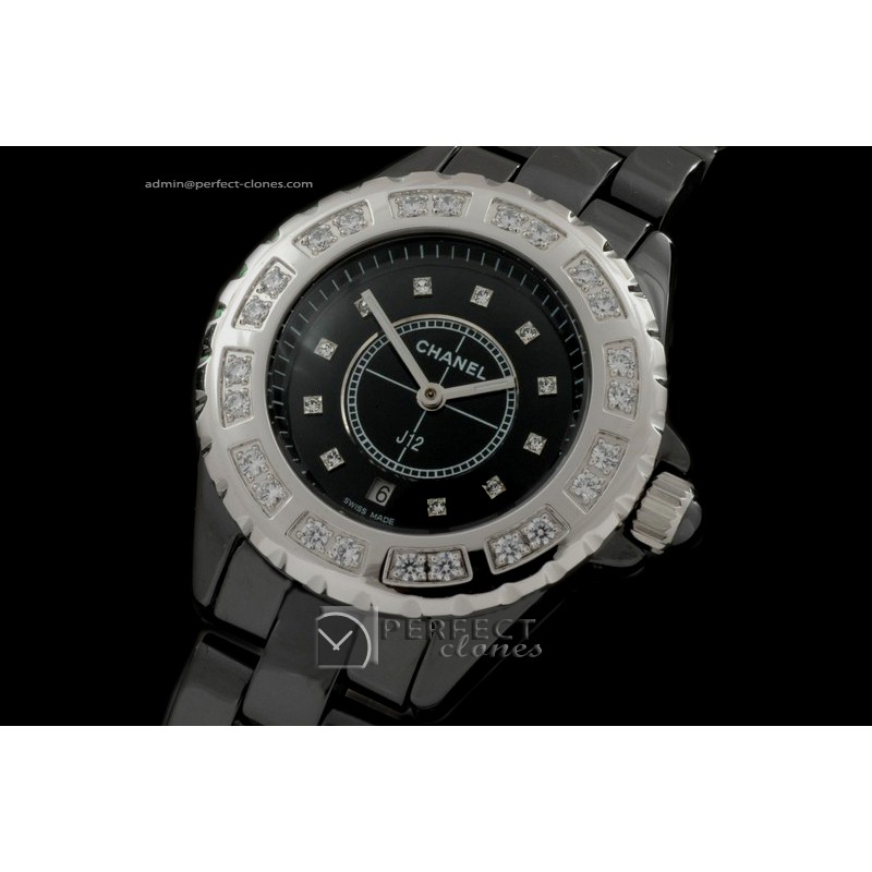 CHA01012 J12 Black Ceramic Ladies Diamonds Japanese Quartz Boxse