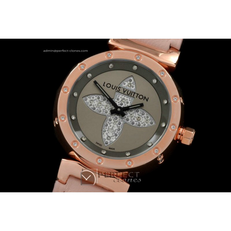 LV01031 Tambour Ladies Lovely Diamonds RG Grey Dial Swiss Quartz