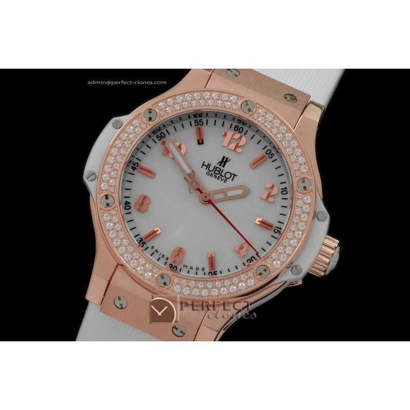 HB38-01036 Big Bang 38mm RG/Diam/Ru Aspen White Swiss Quartz