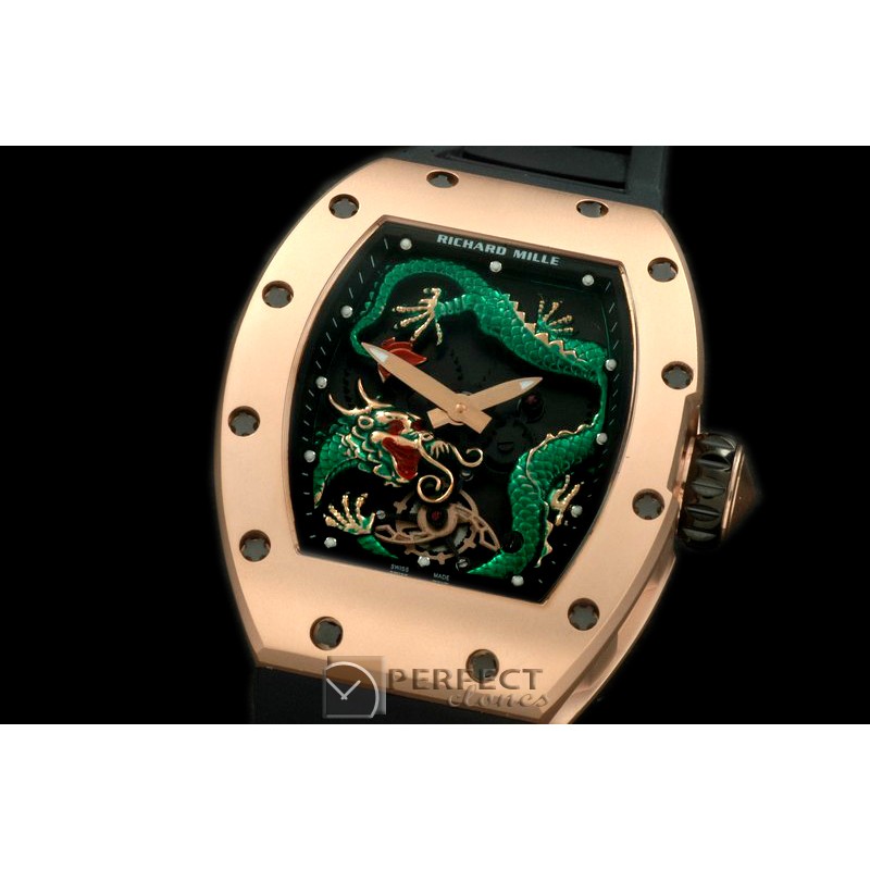 RM057-107 Dragon Tourbillon RG/RU Black/Green Asian 21J Deco