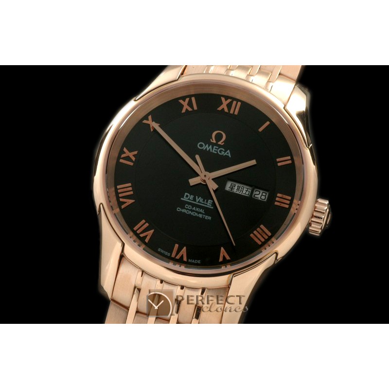 OMDE10072 Deville Co Axial Day/Date RG/RG Black Asian 2836