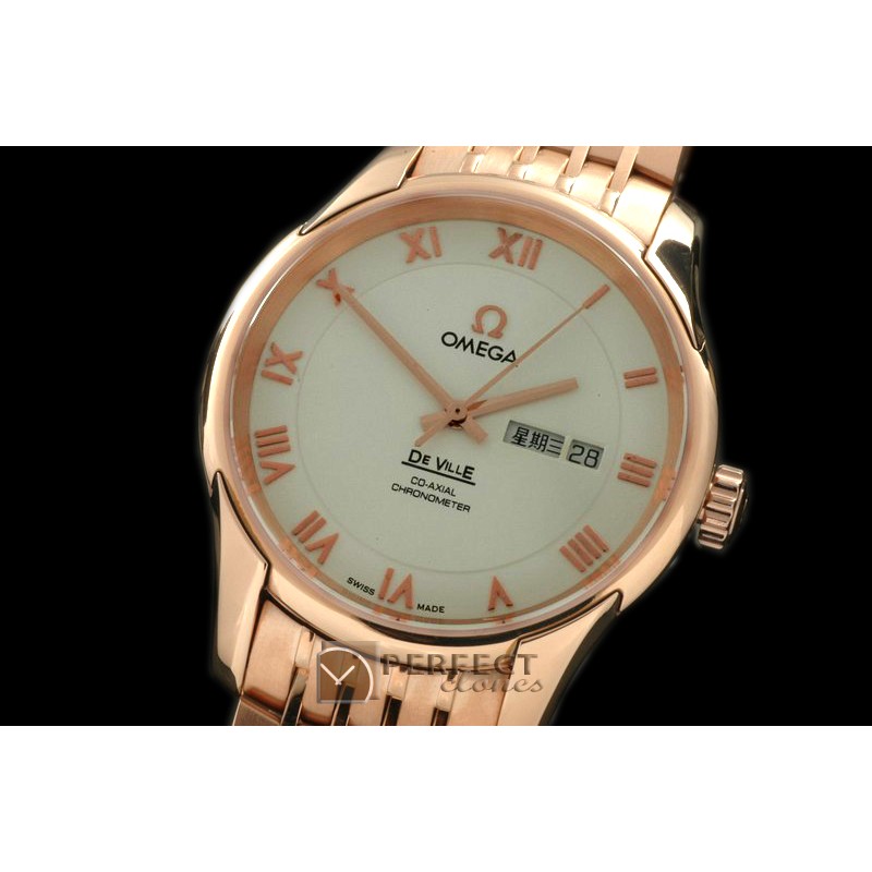 OMDE10071 Deville Co Axial Day/Date RG/RG White Asian 2836