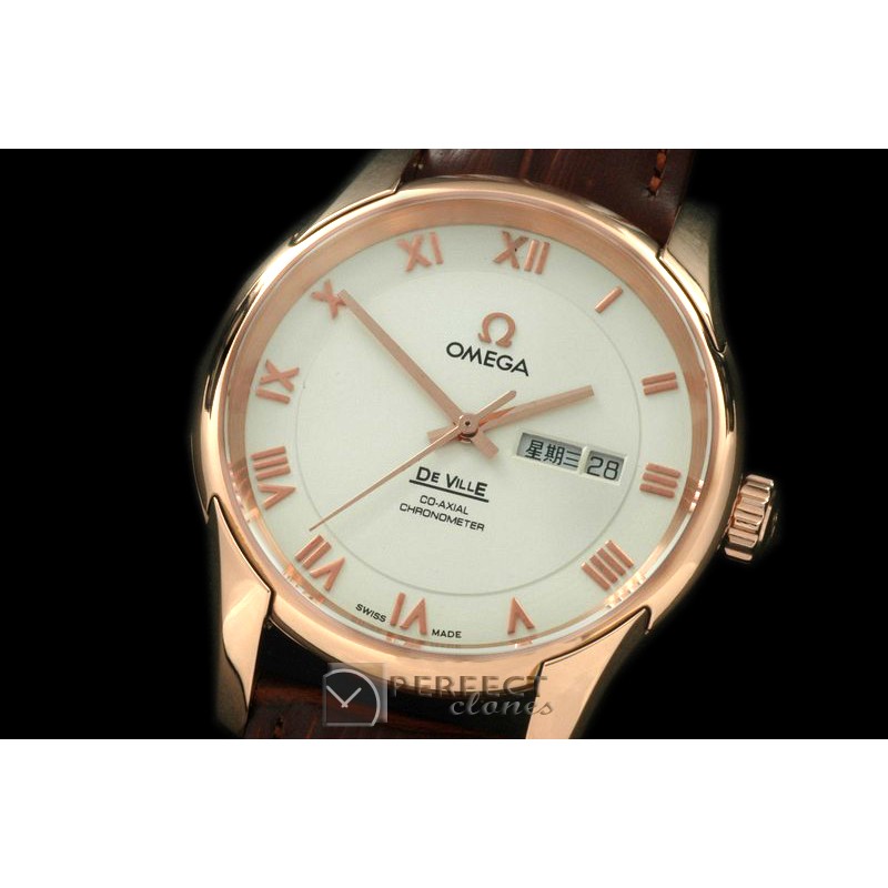 OMDE10071L Deville Co Axial Day/Date RG/LE White Asian 2836