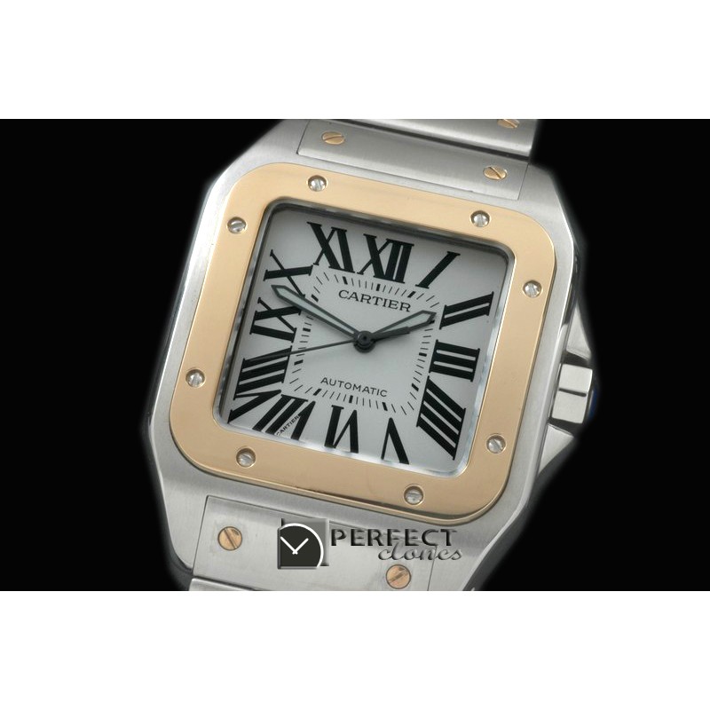 CARS00112 Men Santos 100 SS/YG White Asian Eta 2824-2