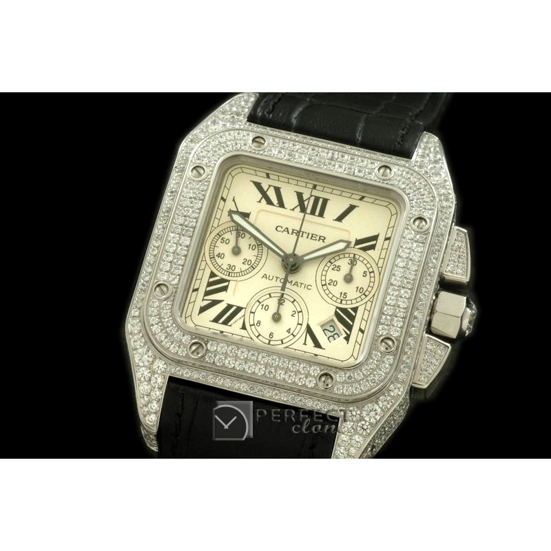 CARS00021 Santos 10Chrono SS/Diam/LE White A7753