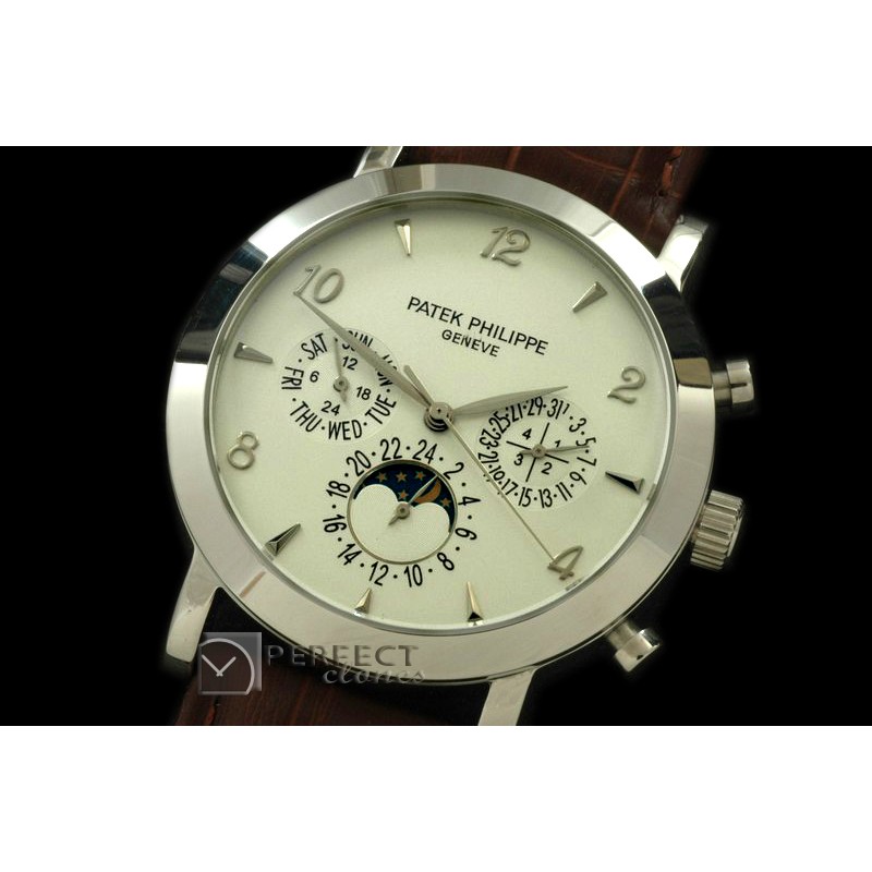 PPCA10033 Classic Perpetual Calendar SS/LE White Num Asian 2813