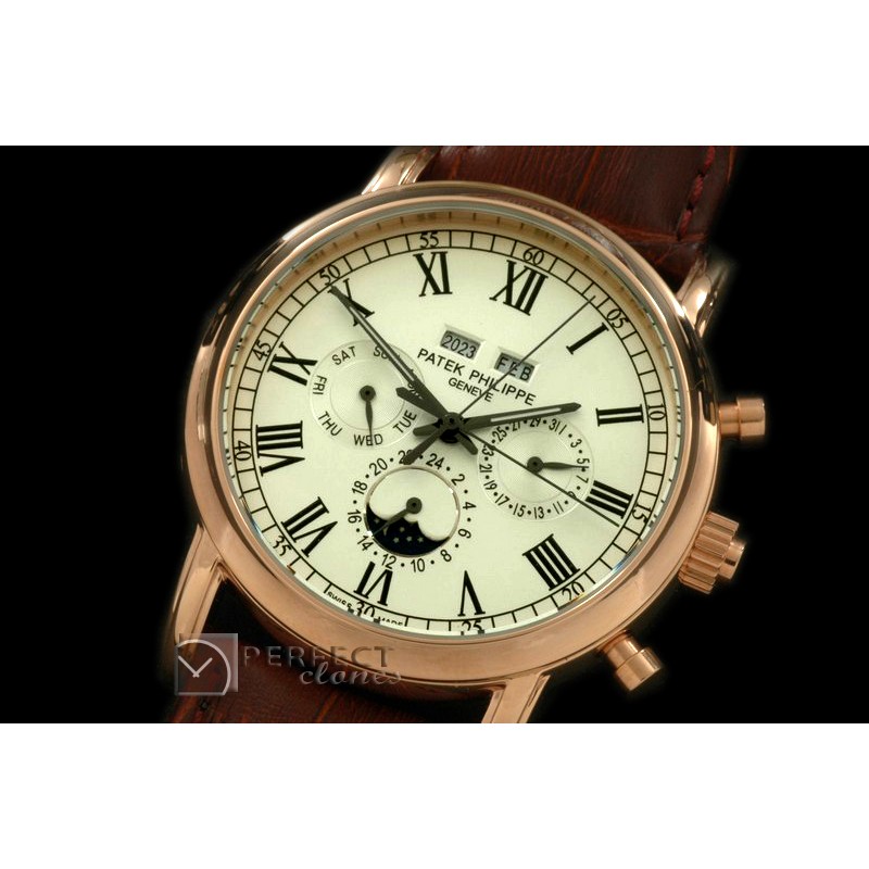 PPCC10016 Calendar Complications RG/LE White Roman Asian 2813
