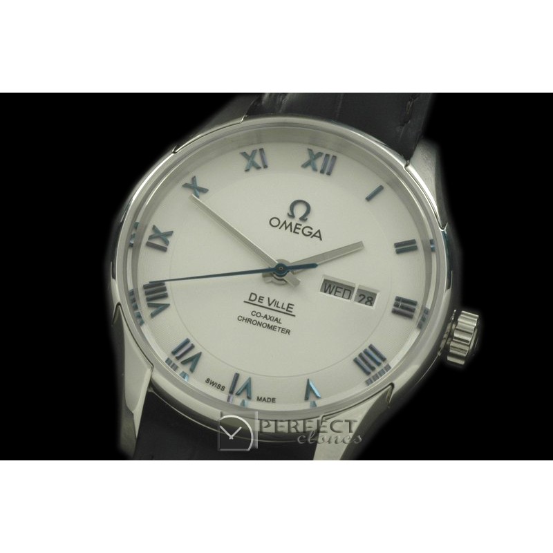 OMDE00506 Deville Hour Vision Co Axial Day/Date SS/LE White Miy