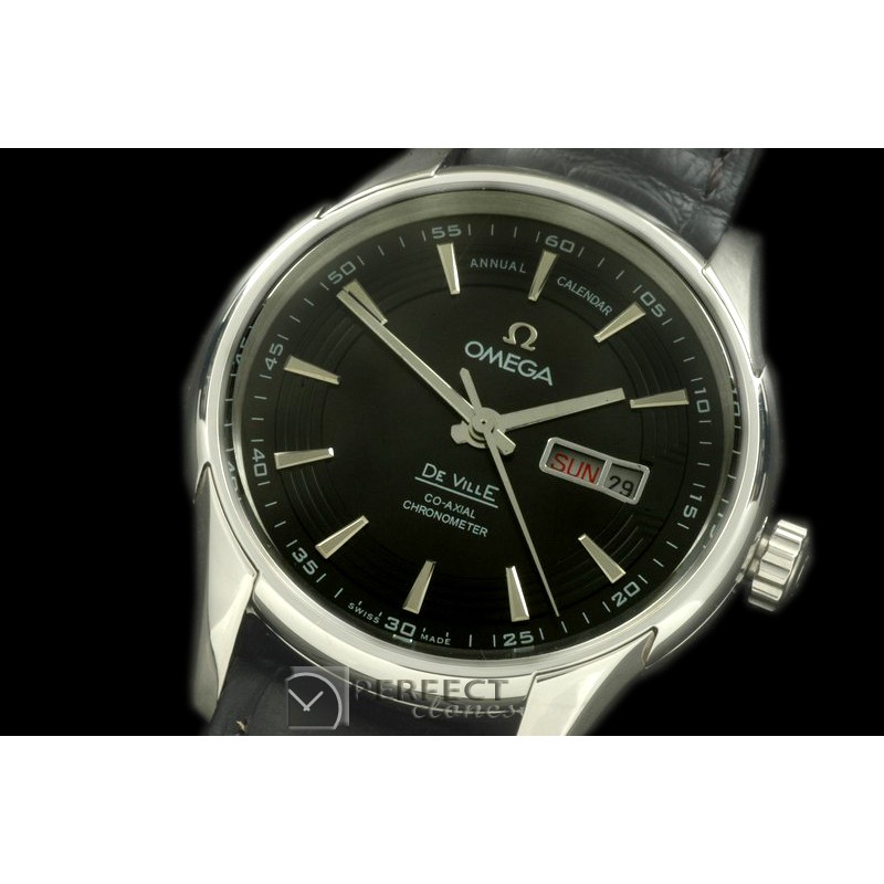 OMDE00502 Deville Hour Vision Co Axial Day/Date SS/LE Black Miy