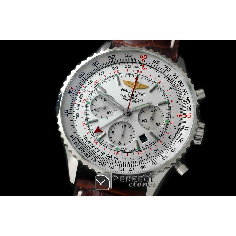 BLNVGMT-101L Navitimer GMT SS/LE White A-7500