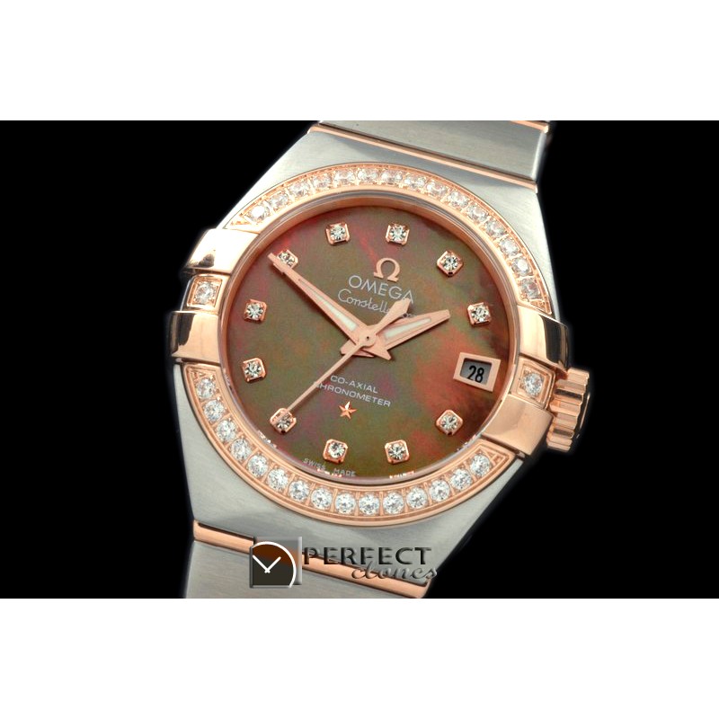OMCO00809D Double Eagle Ladies Auto SS/RG Brown Diamonds J-Miyot