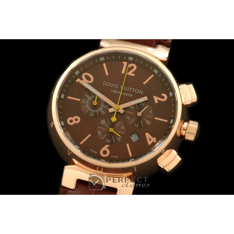 LV20007 Tambour Chronograph Men RG/LE Brown Jap Qtz