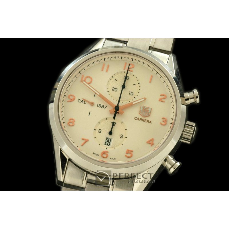 TG1887-006 Carrera 1887 Vintage Chrono SS/SS White A-7750