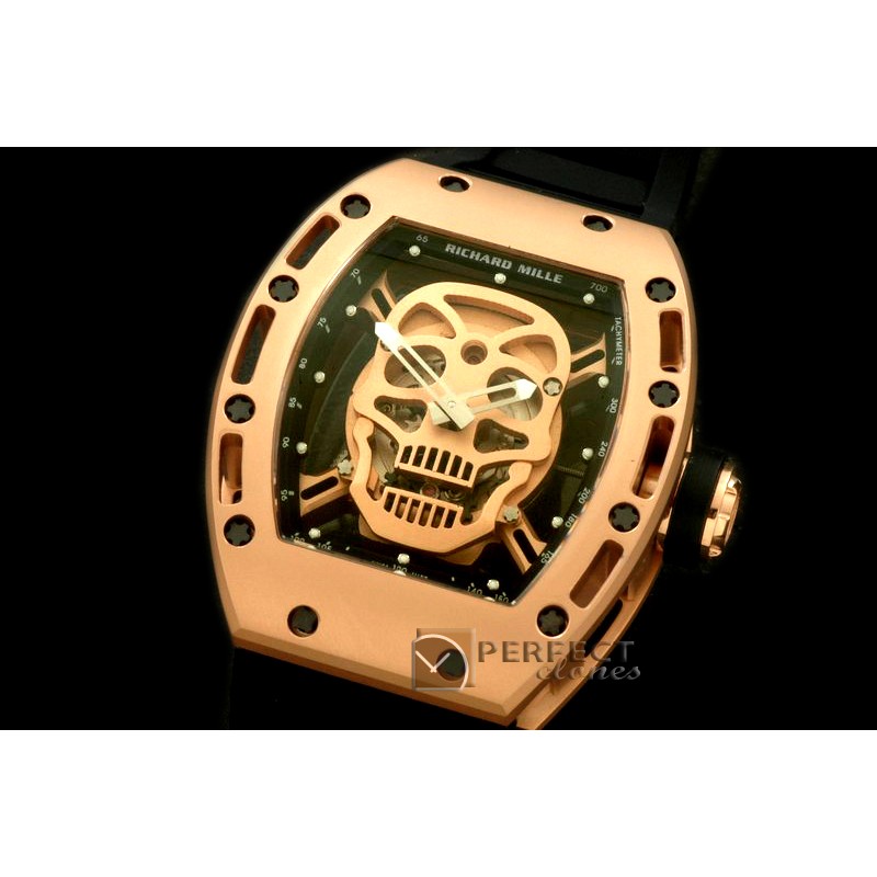 RM052-103 Skull Tourbillon RG/RU Black Asian 21J Decorated