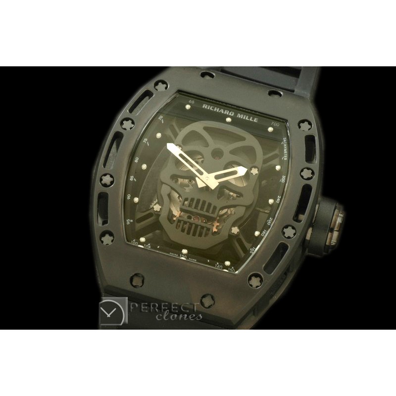 RM052-107 Skull Tourbillon PVD/RU Black Asian 21J Decorated