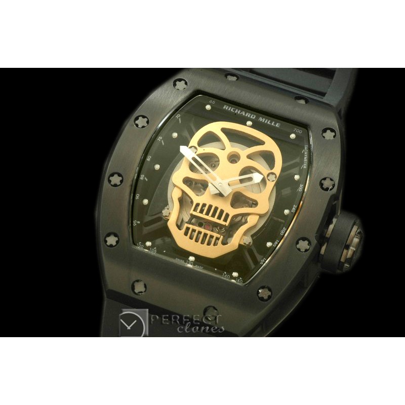 RM052-108 Skull Tourbillon PVD/RU Black Asian 21J Decorated