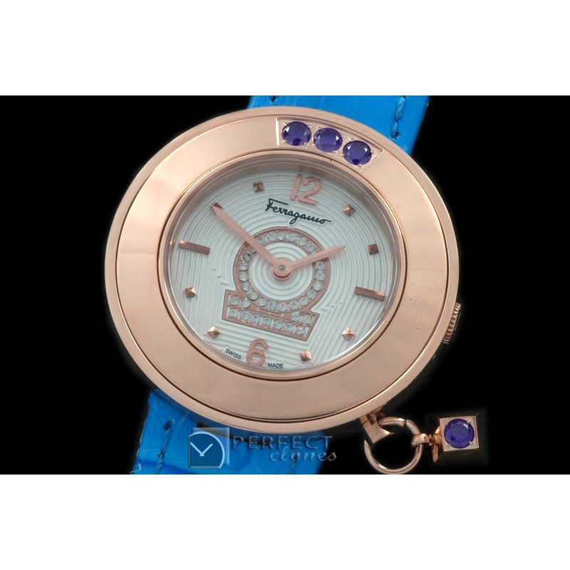 FGM01038 Gaucino Sparkling Ladies RG/LE White/Blue Swiss Quartz