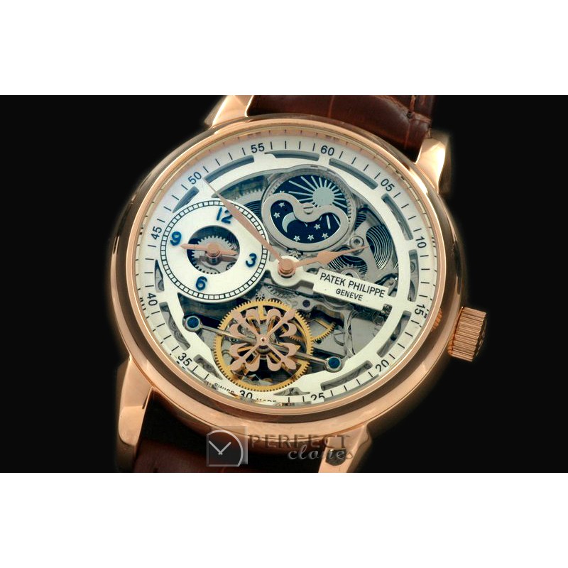 PPDT10006 Skeleton Duo Time/Moon Phase RG/LE White Asian 2813