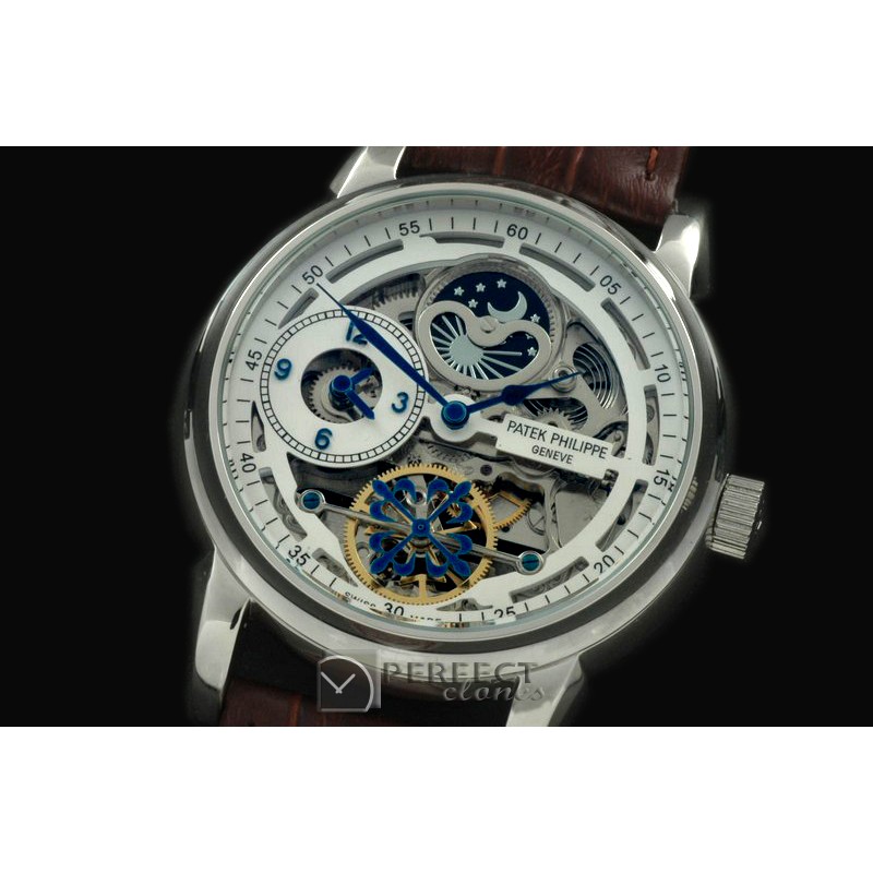 PPDT10001 Skeleton Duo Time/Moon Phase SS/LE White Asian 2813