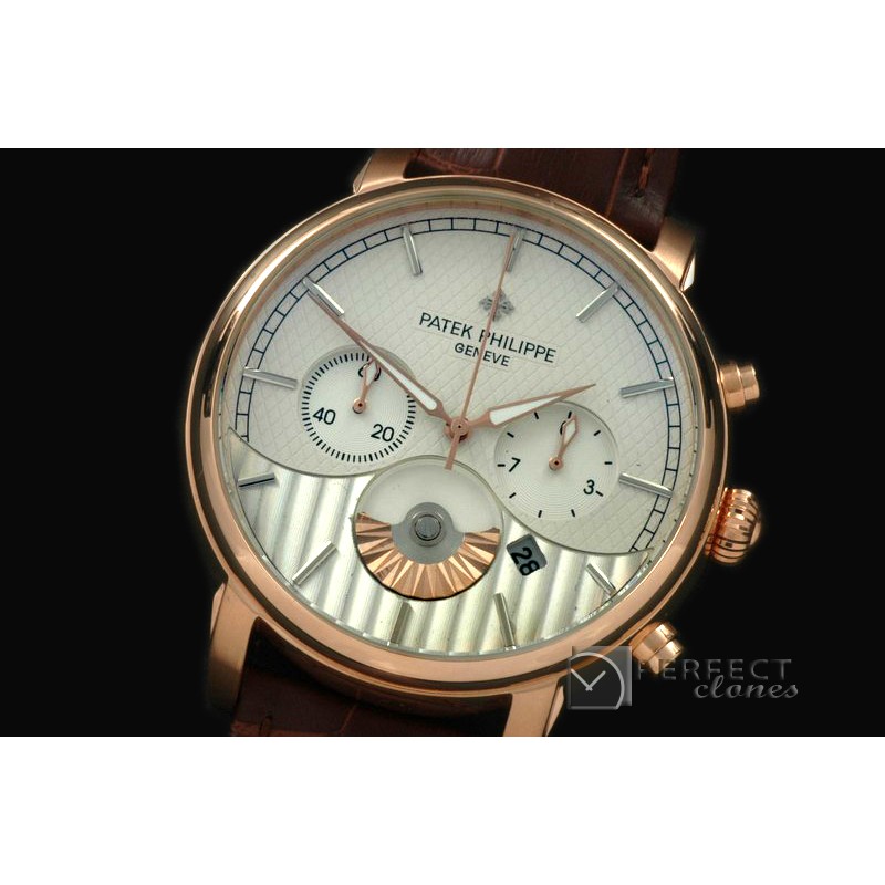 PPCC01006 Classic Chrono RG/LE White Jap Qtz Chrono