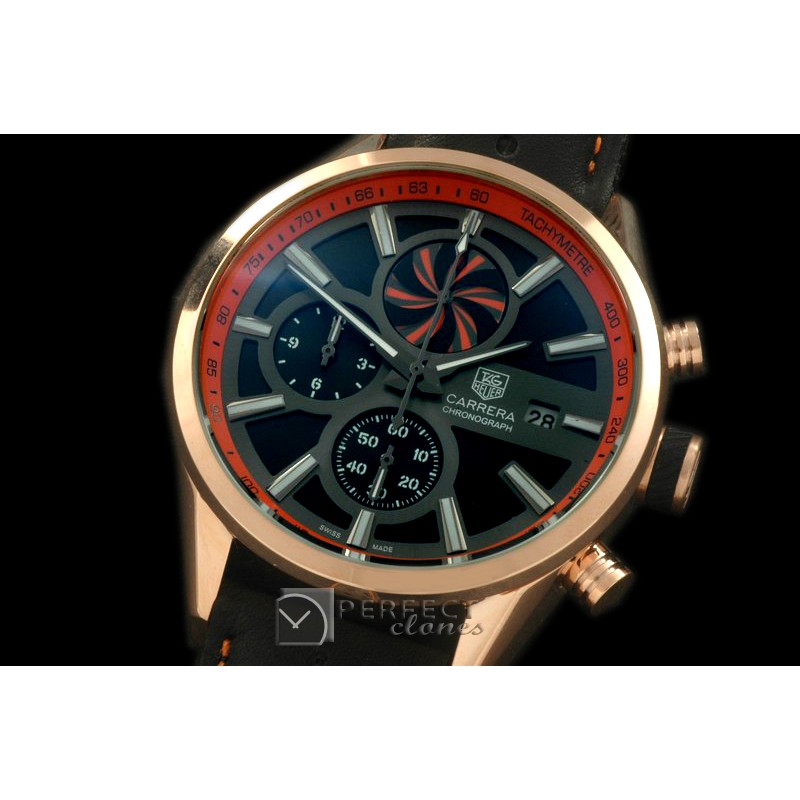 TG-50-009R Carrera 50yrs Anni Chrono RG/LE Black/Org Jap OS2Qu