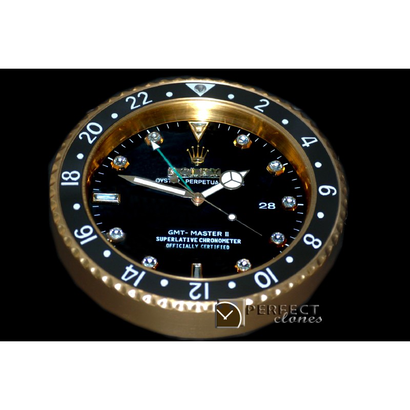 RLDC20138 Dealer Clock GMT Style Black Gold Swiss Quartz