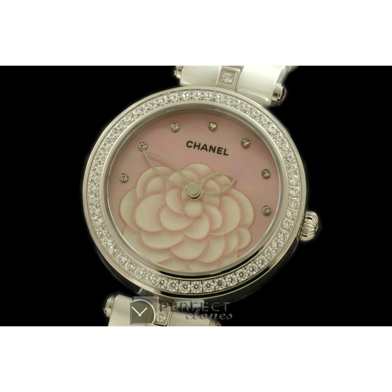 CHMPR-W-104 Mademoiselle Prive Ladies White Cer/Diam Pink Jap OS