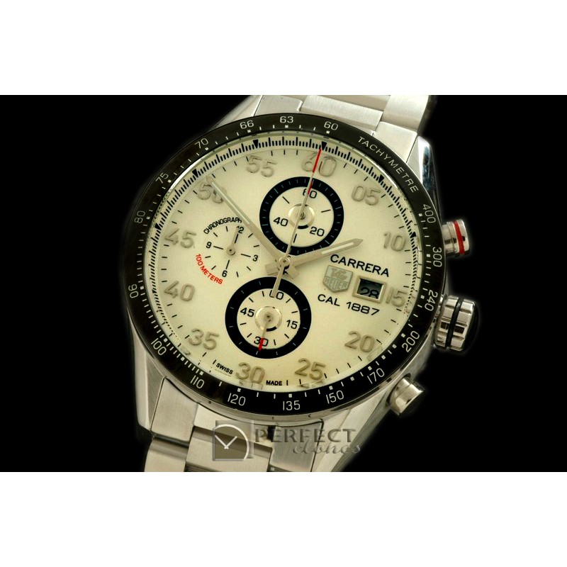 TGCA00251S Carrera Date Chrono SS/SS White Jap Qtz