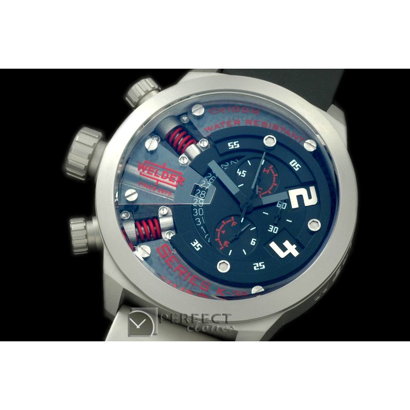 WLD30103 K38 Chronograph SS/RU Grey/Red Jap Qtz