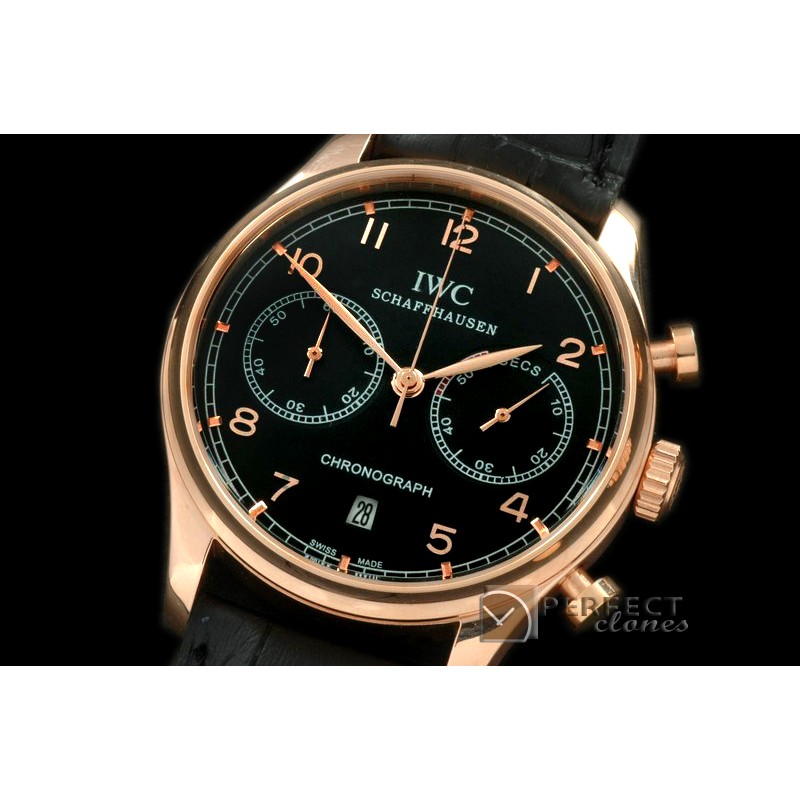 IWPG20028L Portuguese Chrono RG/LE Black/R-Gold Jap OS20