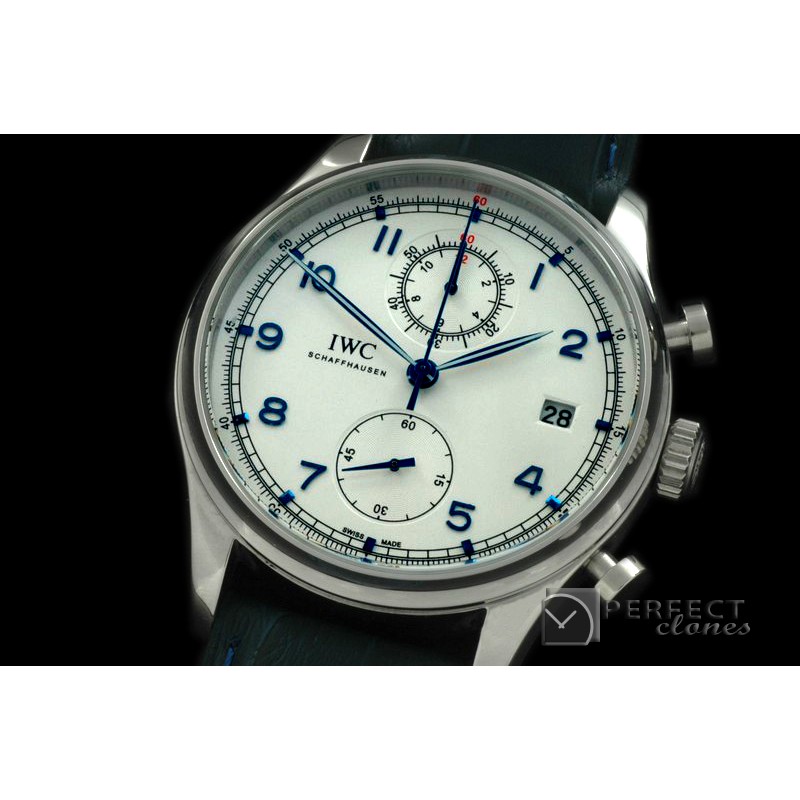 IWPG10142 Portuguese Chrono Date SS/LE White/Blue Jap OS20